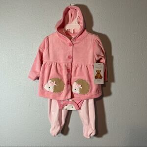 NWT Rene Rofe Pink & White Hedgehog Hooded Jacket Set 3-6 Months